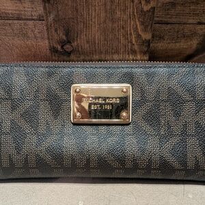 Michael Kors Dark Brown and Gold Zipper Pouch